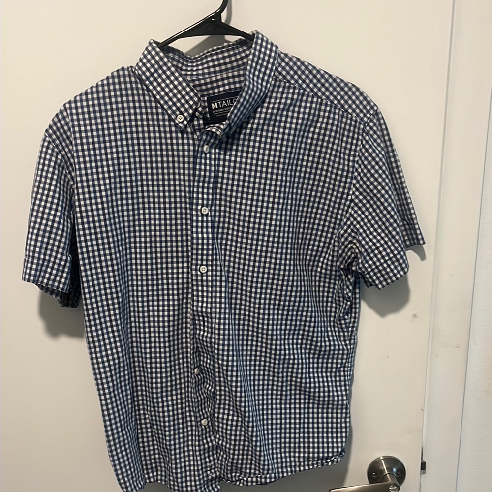 Old Navy Men's Blue and White Checkered Shirt